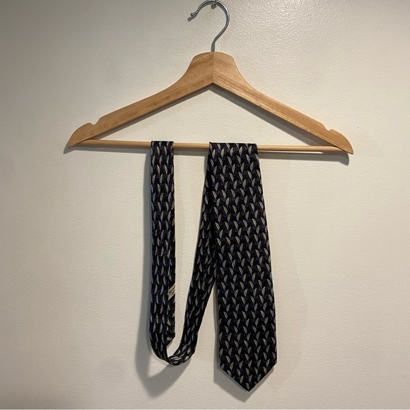 Ermenegildo Zegna Blue Feather Silk Tie Men 58” Long 3.5” Wide Made In Italy - Picture 2 of 9